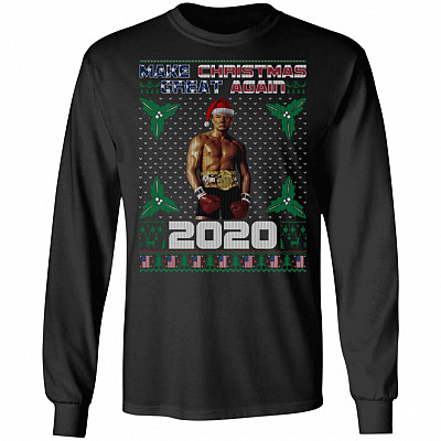 Make Christmas Great Again Boxer Trump X-mas USA Flag Ugly Christmas Hoodie - Sweatshirt - Long Sleeve Shirt