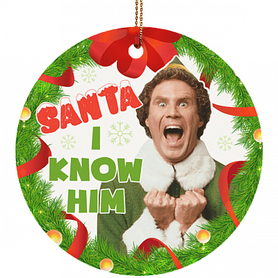 Santa I Know Him Christmas OMG Decorative Ornament Keepsake - Holiday Flat Circle Porcelain Ceramic Ornament