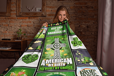 Alternative view of Keep Calm and Shamrock On Irish By Blood American By Birth Patriot By Choice Fleece Blanket - Sherpa Blanket