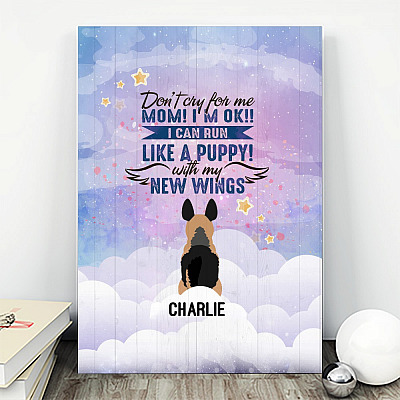 Alternative view of Personalized Don't Cry for Me Mom I'm Ok I Can Fly with New Wings German Shepherd Framed Canvas - Unframed Poster