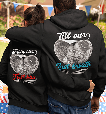 Alternative view of From Our First Kiss Till Our Last Breath Matching Couple Print on Back Hoodie - Sweatshirt - Long Sleeve Shirt