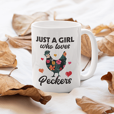 Alternative view of Just a Girl Who Loves Peckers Ceramic Coffee Mug - Beer Stein - Water Bottle - Color Changing Mug