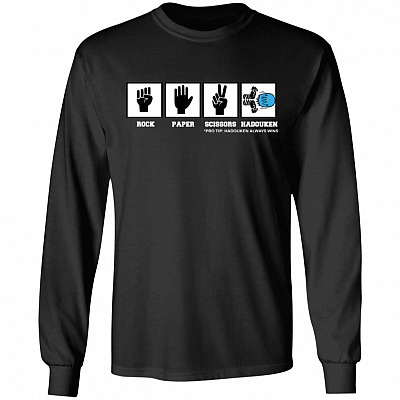 Mens Rock Paper Scissors Hadouken Funny Video Gamer Hoodie - Sweatshirt - Long Sleeve T-Shirt