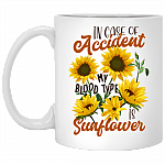 In Case Of Accident My Blood Type Is Sunflower Ceramic Coffee Mug - Beer Stein - Water Bottle