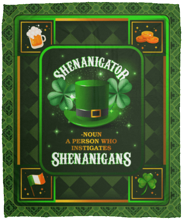 CubeBik Shenanigator Definition St Paddy's Day Shamrock Custom Blanket - Funny Irish Shenanigan Pride Graphic Blanket