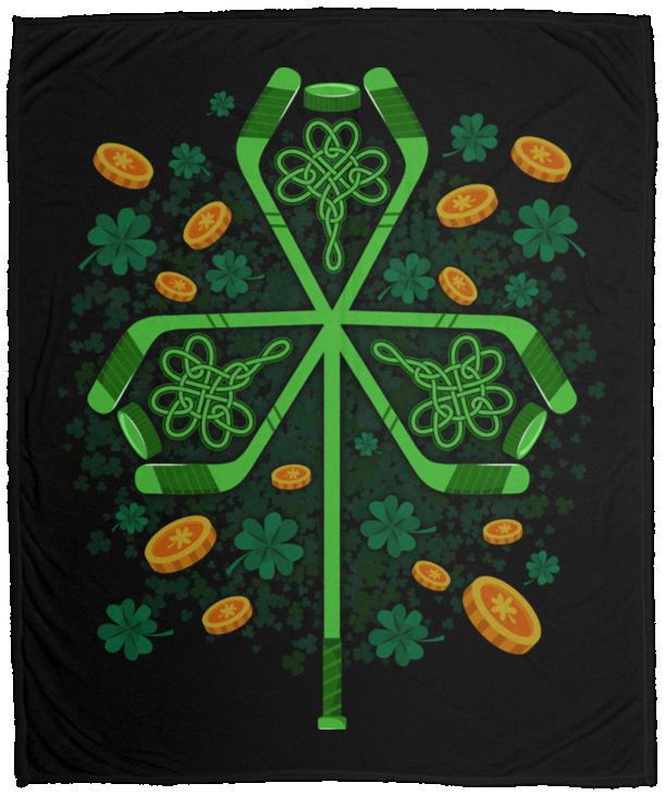 CubeBik Irish Shamrock Hockey Lover St Patrick's Day Graphic Custom Blanket - Funny Irish Pride Hockey Player Blanket