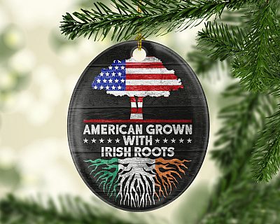 Alternative view of American Grown With Irish Roots Ornament Keepsake - Gift Flat Oval Porcelain Ceramic Ornament