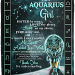 I'm an Aquarius Girl Hated by Many Loved by Plenty Horoscope Zodiac Fleece Blanket - Premium Sherpa Blanket
