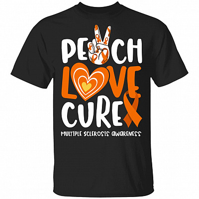 Peace Love Cure Multiple Sclerosis Awareness T-Shirt - Multiple Sclerosis Awareness Gifts