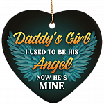 Daddy's Girl I Used To Be His Angel Now He's Mine Decorative Ornament Keepsake - Flat Heart Porcelain Ceramic Ornament