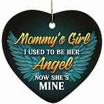 Mommy's Girl I Used To Be Her Angel Now She's Mine Decorative Ornament Keepsake - Flat Heart Porcelain Ceramic Ornament