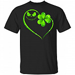 Happy St Patrick's Day Gift Jack Shamrock Skelling-ton And Four Leaf Clover Heart T-Shirt