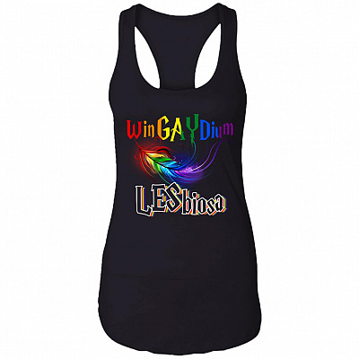 Wingaydium Lesbiosa Rainbow Community Gay Pride Cotton Tank Top Tee - Love LGBT Rainbow Ladies Racerback Tank