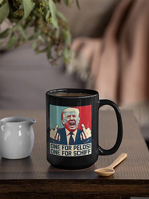 Alternative view of One For Pelosi One For Schiff Funny Donald Trump Ceramic Coffee Mug - Beer Stein - Water Bottle