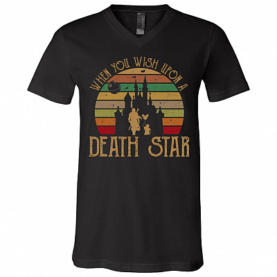 CubeBik When You Wish Upon A Death Star T-Shirt - Funny Science Fiction Lover Dark Side Vintage Retro V-Neck Shirt