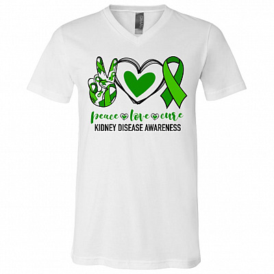 CubeBik Peace Love Kidney Disease Awareness T-Shirt - V-Neck