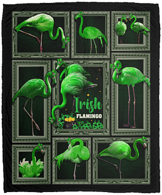 CubeBik Irish Flamingo Fleece Blanket - St Patrick's Day Flamingo Premium Sherpa Blanket - Woven Blanket