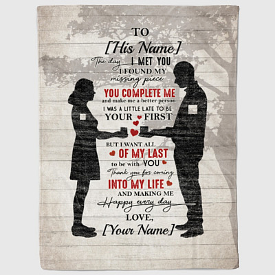 Alternative view of Personalized the Day I Met You I Found My Missing Piece Gift for Him Fleece Blanket - Premium Sherpa Blanket