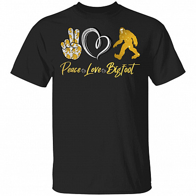 CubeBik Peace Love Bigfoot T-Shirt - Funny BigFoot Girl Shirt