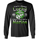 You're Always Lucky When You're with a Marine St Patrick's Day Funny Hoodie - Sweatshirt - Long Sleeve
