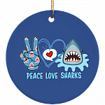 Peace Love Sharks Ornament Keepsake - Circle Porcelain Ceramic Ornament