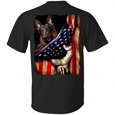 German Shepherd Dog Lover American Flag Print On Back Only - Plain Front T-Shirt