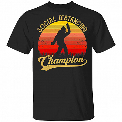 Social Distancing Cham-pion Funny Bigfoot Vintage T-Shirt