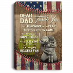 To My Softball Dad Thank You My Biggest Fan Framed Canvas Unframed Poster - Cute Father's Day Saying Wall Art