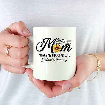 Alternative view of Personalized Being a Mom Makes My Life Complete Ceramic Coffee Mug - Beer Stein - Water Bottle - Color Changing Mug