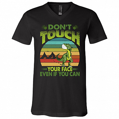 Don't Touch Your Face If You Can Dinosaur T-Rex Vintage Retro T-Shirt - Funny Social Distance T-rex Shirt