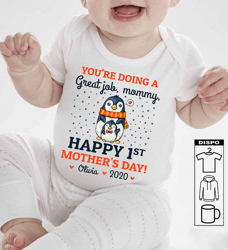 First Mothers Day Personalized Onesie Mother's Day Penguin Baby