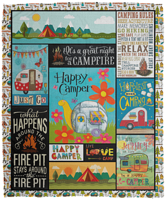 Happy Camper Camping Rules Funny Fleece Blanket - Sherpa Blanket - Woven Blanket