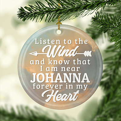 Alternative view of Personalized Listen To The Wind And Know That I Am Near Ornament - Flat Circle Porcelain Ceramic Ornament