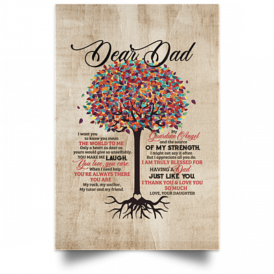 CubeBik Dear Dad I Want You to Know You Mean the World to Me Color Tree Framed Canvas Prints - Unframed Poster