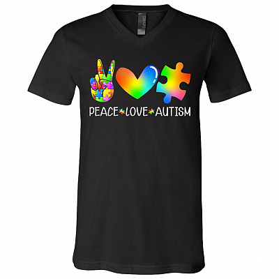 CubeBik Peace Love Autism T-Shirt - V-Neck