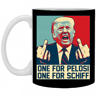 CubeBik One For Pelosi One For Schiff Funny Donald Trump Ceramic Coffee Mug - Beer Stein - Water Bottle