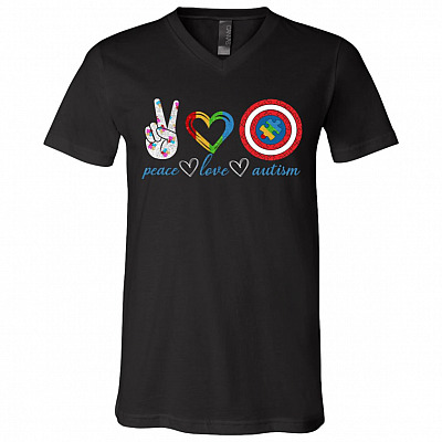 CubeBik Cute Peace Love Autism Awareness Sign Puzzle Piece Ribbon T-Shirt - Proud Mom Dad Autistic Son Daughter Shirt