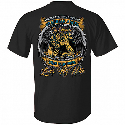 CubeBik I Have A Freaking Awesome Guardian Angel Watching Over Me In Heaven I Miss Her Everyday Print On Back T-Shirt