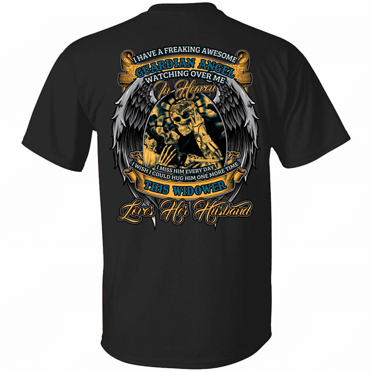 CubeBik I Have A Freaking Awesome Guardian Angel Watching Over Me In Heaven I Miss Him Everyday Print On Back T-Shirt