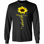 Sunflower Christian Cross Faith Jesus Snowflakes Christmas Hoodie - Long Sleeve - Sweatshirt Shirt