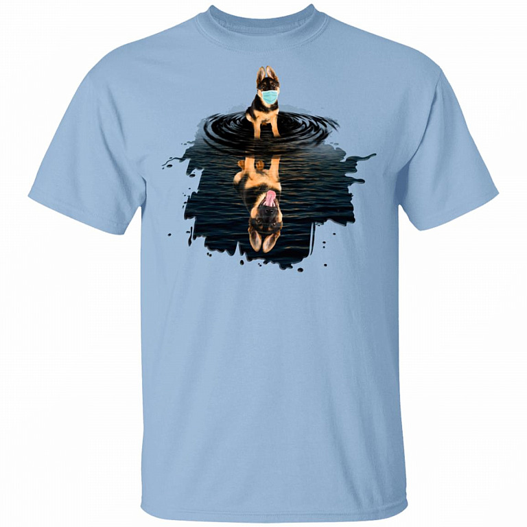 German Shepherd Wearing Mask Anti Virus T-Shirt - Funny German Shepherd Quarantine Shirt, Light Blue, Unisex T-Shirt