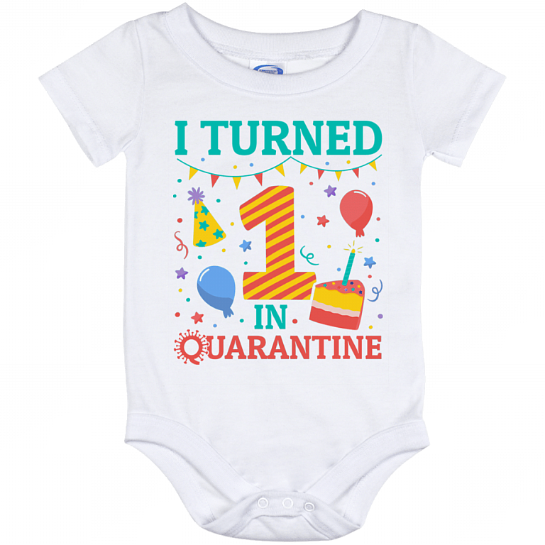 I Turned 1 in Quarantine Funny Babyonesie - 1st Birthday Toddler Infant Bodysuit, White, Baby Onesie - 12 Month