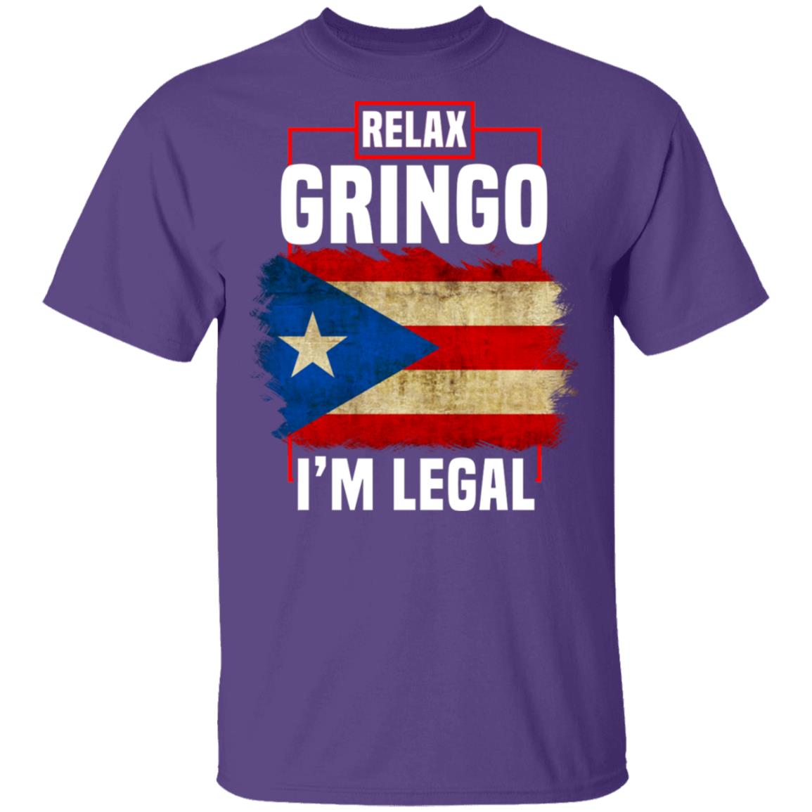 Relax Gringo I'm Legal Funny Spanish Immigrants T-Shirt - Puerto Rico Flag V-Neck Shirt, Purple, Unisex T-Shirt