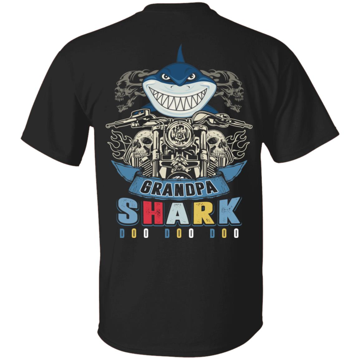 Grandpa Shark Skull Biker Do Do Do Vintage Back T-Shirt - Funny Motorcycle Grumpy Old Man Motorbike Retro Shirt, Black, Unisex T-Shirt