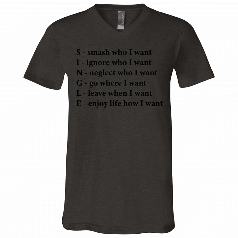 Single Funny Crossword Letters T-Shirt - Smash Ignore Neglect Go Leave Enjoy V-Neck Shirt, Dark Grey Heather, V-Neck T-Shirt
