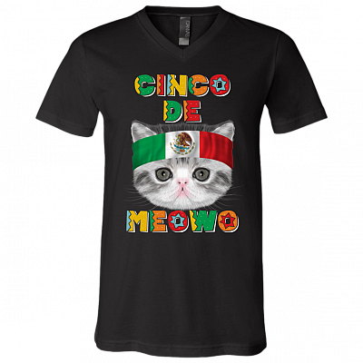 Cinco De Meow T-shirt - V Neck, Black, V-Neck T-Shirt