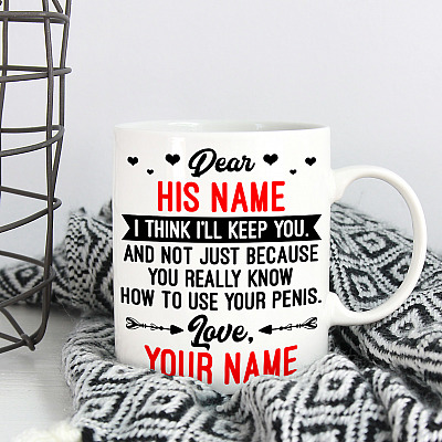 Alternative view of Personalized I Think I'll Keep You And Not Just Because You Really Know How To Use your Penis Ceramic Coffee Mug