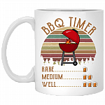 Bbq Timer Rare Medium Well - Bbq Beer Ceramic Coffee Mug - Beer Stein - Water Bottle, White, 11 oz. White Mug