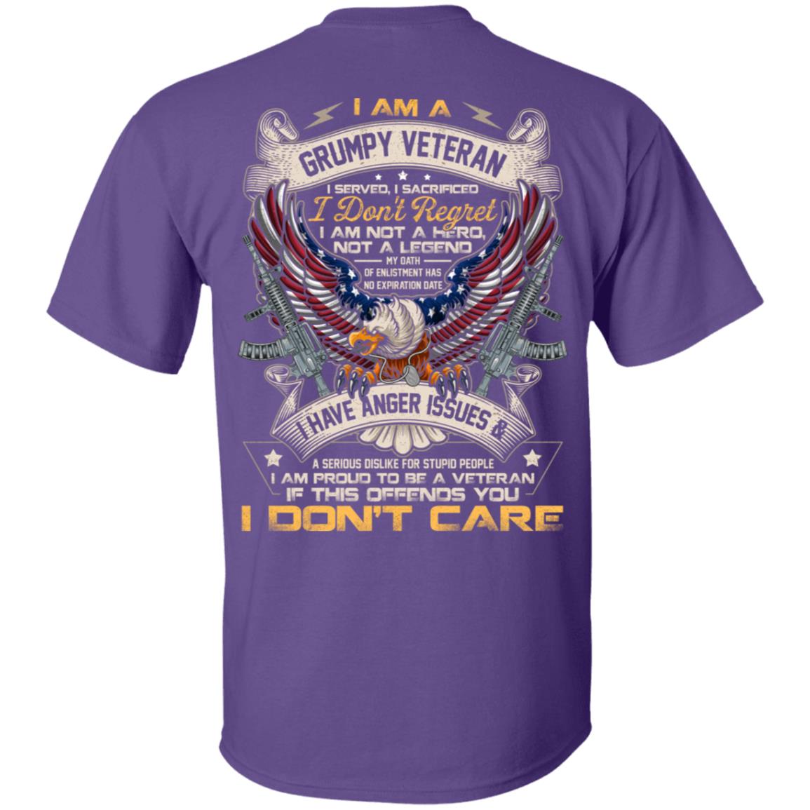 I Am A Grumpy Veteran I Served I Sacrificed I Don't Regret I Am Not A Hero Not A Legend Print On Back T-Shirt, Purple, Unisex T-Shirt