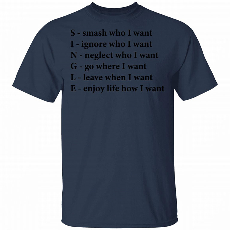 Single Funny Crossword Letters T-Shirt - Smash Ignore Neglect Go Leave Enjoy V-Neck Shirt, Navy, Unisex T-Shirt